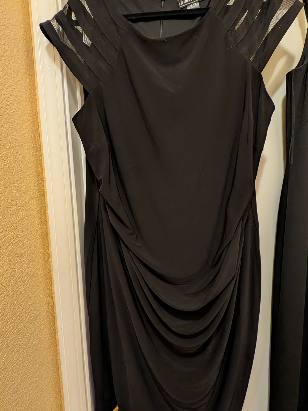 Jessica Howard Black Draped Midi Dress with Sheer Strap Detail